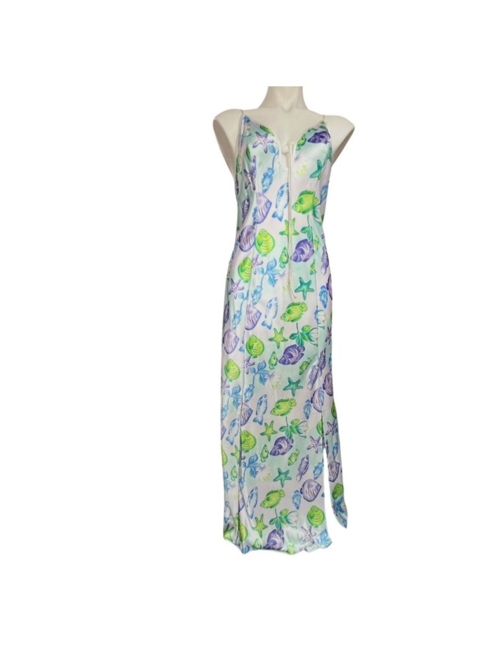 Victorias Secret Slip Dress Women's Size M Satin Blue Green Purple Adj. Straps